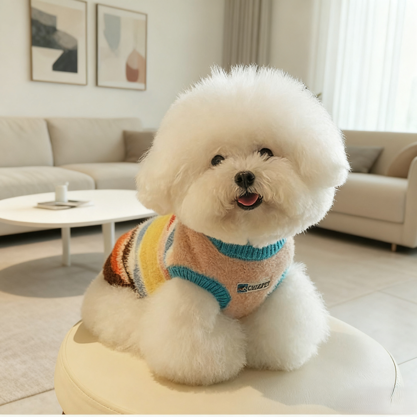 Maglione smanicato a righe multicolore per cane e gatto