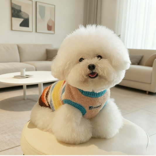 Maglione smanicato a righe multicolore per cane e gatto