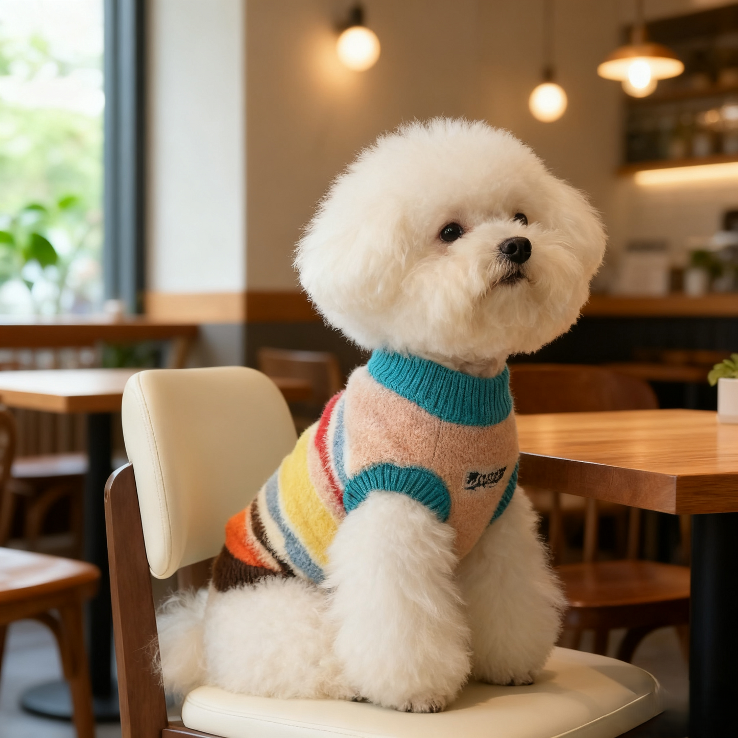 Maglione smanicato a righe multicolore per cane e gatto